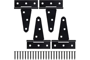 TIBEGOLD 4 Inch T-Strap Gate Hinges, Heavy Duty Shed Door Hinges, Black Tee Hinges for Wooden Fences, Yard Gates, Rustproof Wrought Iron Hardware, 4 Pack