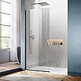 Bathroom Shower Glass Door Panel Screen, 34" W×74" H Fixed Semi-Framed Shower Glass Door, 5/16"(8mm) Thick Clear Tempered Glass Door for Walk-in Shower, Matte Black