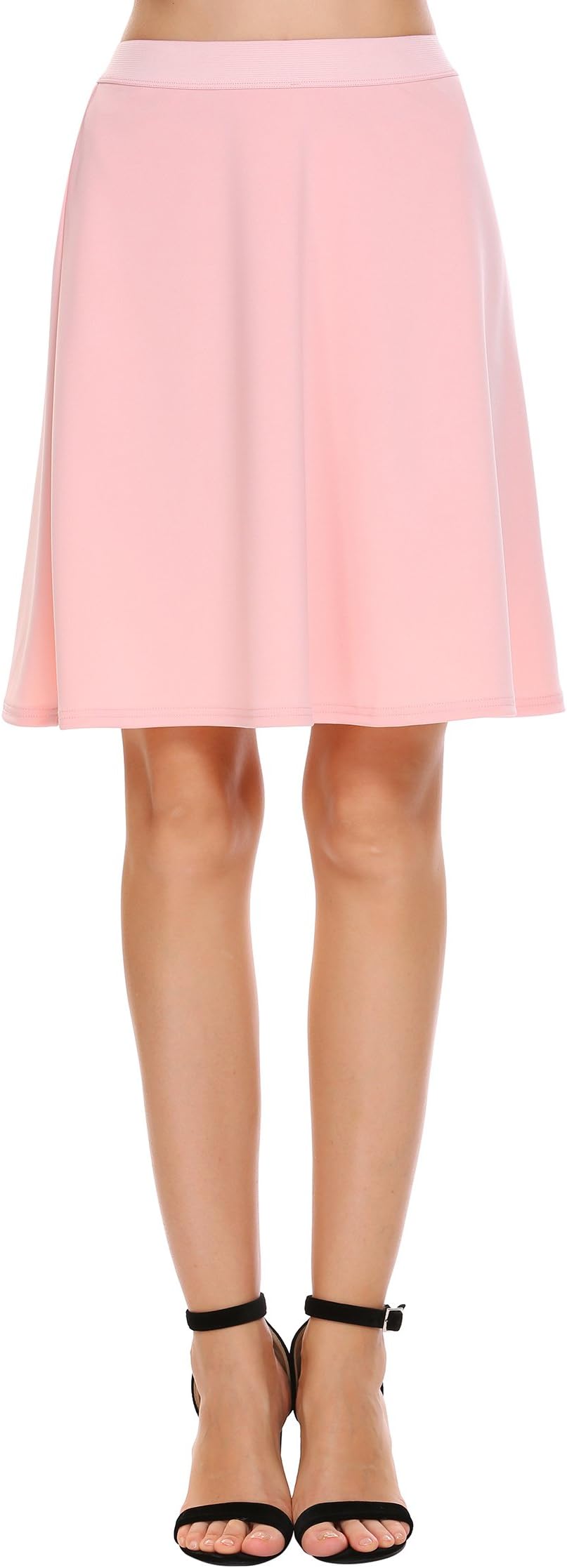 Chigant Basic Solid Elastic High Waist A-Line Flared Skater Skirt