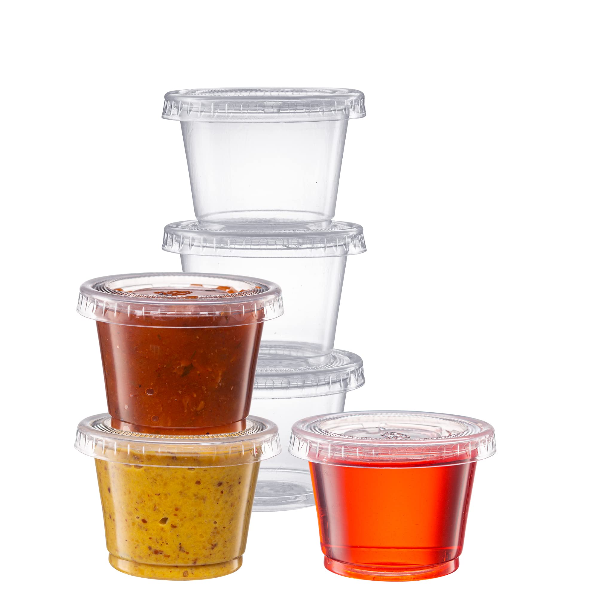 Photo 1 of Pantry Value [1 oz. - 100 Count Clear Disposable Plastic Portion Cups with Lids - Small Plastic Condiment Containers for Sauce, Salad Dressings & Portion Control