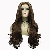 Wiginway Long Wave Brown Lace Front Wigs Women Natural Looking Wavy Synthetic Wig 24 Inches