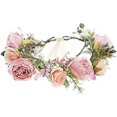 Brikuinr Flower Crown Bridal Floral Headband Flower Headpiece Halo Floral Crown Wedding Party Cosplay Halloween Photos