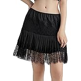 Amuver Women Y2k Lace Mini Skirt Pleated Flowy Half Slip Short Skirts Ruffled Layered Shirt Extender Underskirt