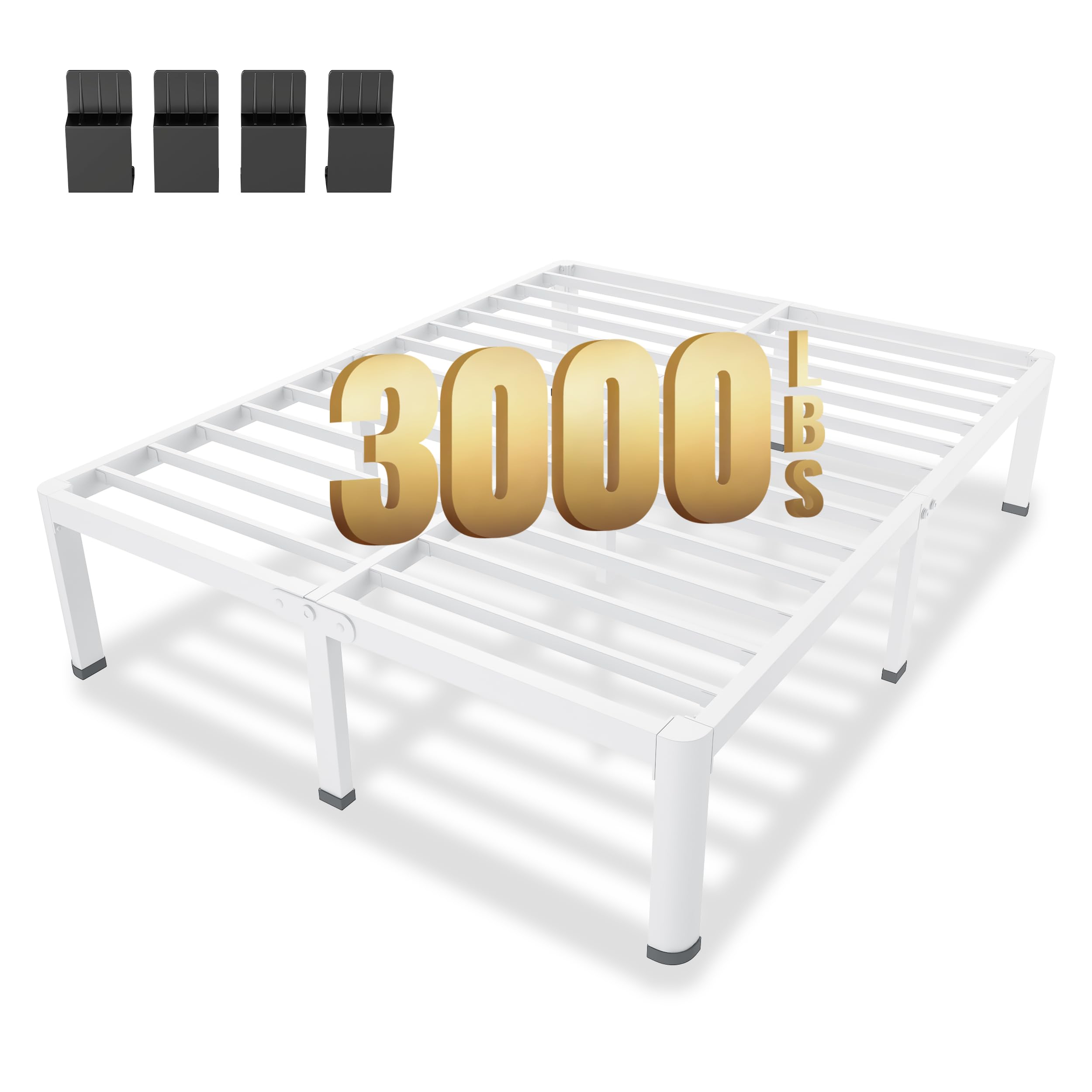 Photo 1 of MAF 14 Inch Queen Metal Platform Bed Frame White with Round Corner Legs, 3000 LBS Heavy Duty Steel Slats Support, Noise Free, No Box Spring Needed, Easy Assembly