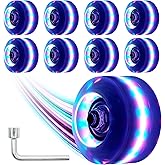 Nezylaf Light Up Roller Skate Wheels 8 Pack, 78A Hardness LED Skateboard Wheels with Premium ABEC-9 Bearings, Illuminating Roller Skate Accessories for Outdoor Indoor Quad Skates