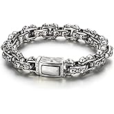 Klapgo Men's Gothic Skull Lion Chain Bracelet - Stainless Steel Biker Bracelet for Men and Women with Flannel Pouch, Punk Jewelry, Gift for Him, Ideal for Father's Day