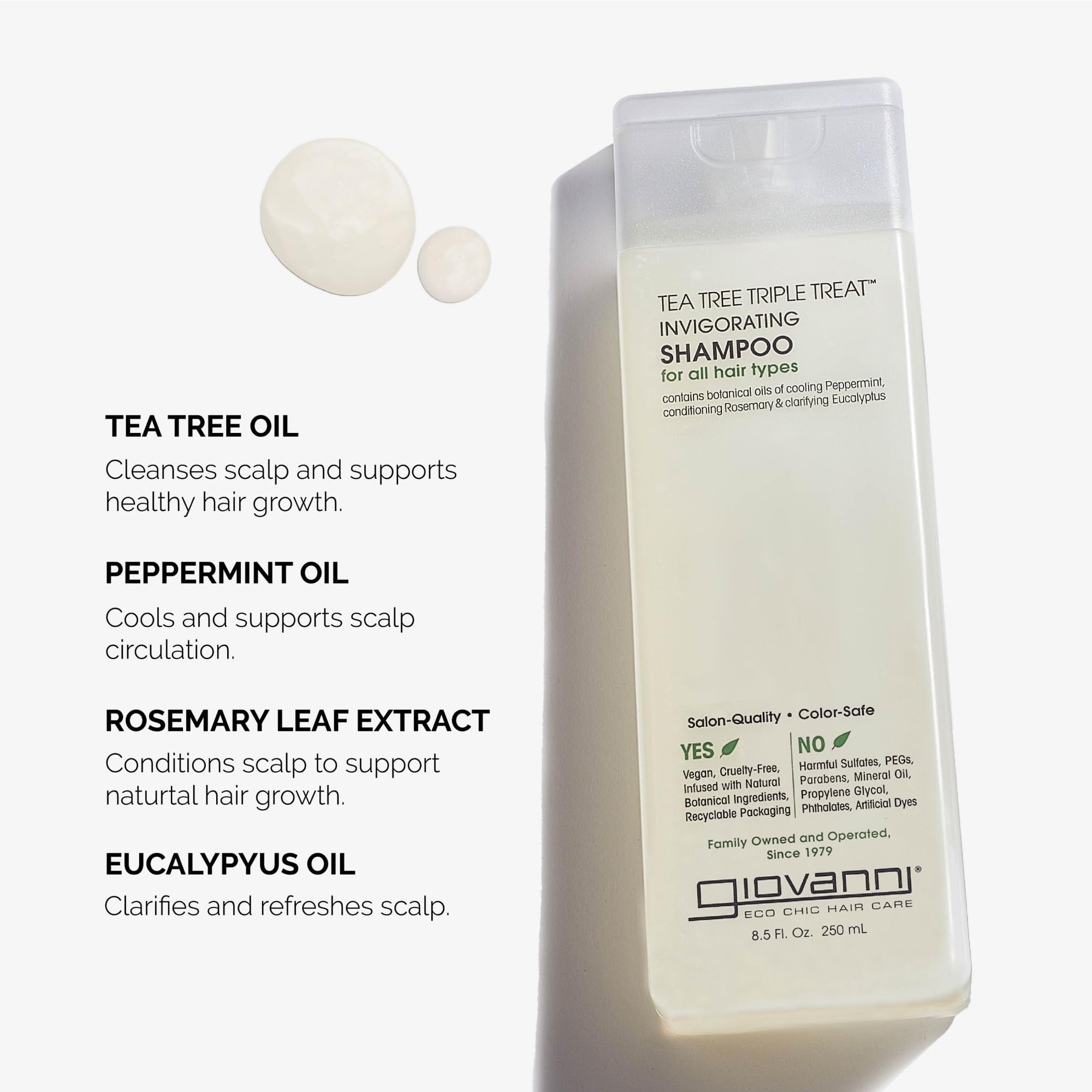 GIOVANNI Tea Tree Triple Treat Invigorating Shampoo - Cooling Peppermint, Eucalyptus & Rosemary, Helps Strengthen & Rejuvenate Hair & Scalp, Salon Quality, Paraben Free, Tea Tree Shampoo - 24 oz