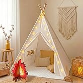 Little Dove Teepee Tent for Kids Foldable Teepee Play Tent with Carry Case, Banner, Fairy Lights, Olives Branches, Four Poles