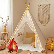 TreeBud – Tente Tipi En Coton Ivoire Pour Enfants – Avec Tapis Rembourré, Bannière, Boules De Laine – Jeu, Lecture Et Cachette – 120x120x160 Cm