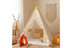 Little Dove Teepee Tent for Kids Foldable Teepee Play Tent with Carry Case, Banner, Fairy Lights, Olives Branches, Four Poles