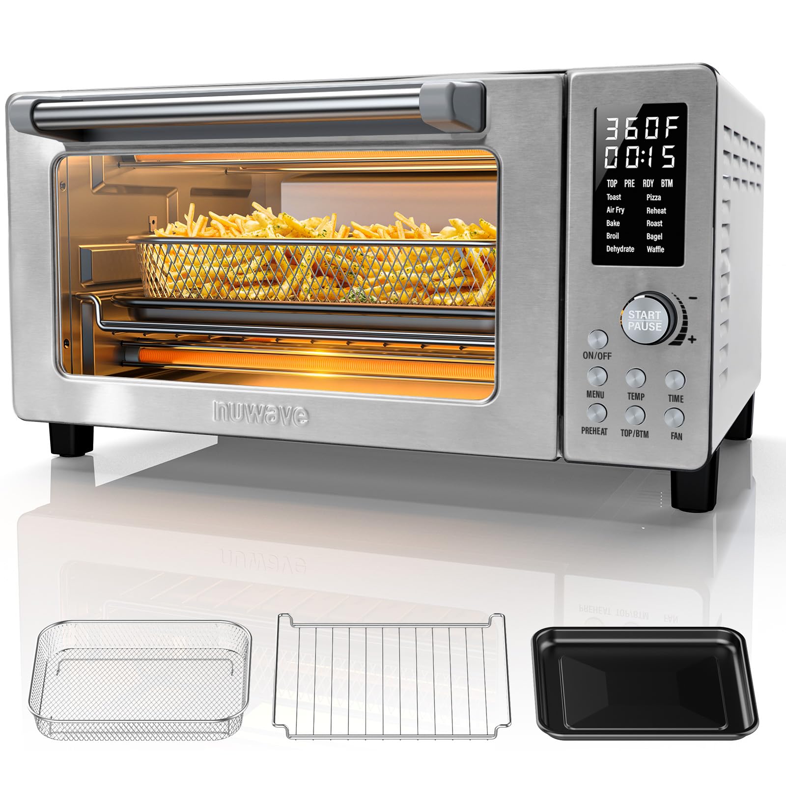 Nuwave Bravo Pro Convection Air Fryer Toaster Oven Combo, 2025 New and Improved, 10-in-1, 50°-450°F Temp Controls, Quick & Even Crisp Technology, 21Qt Capacity, Stainless Steel, PFAS Free