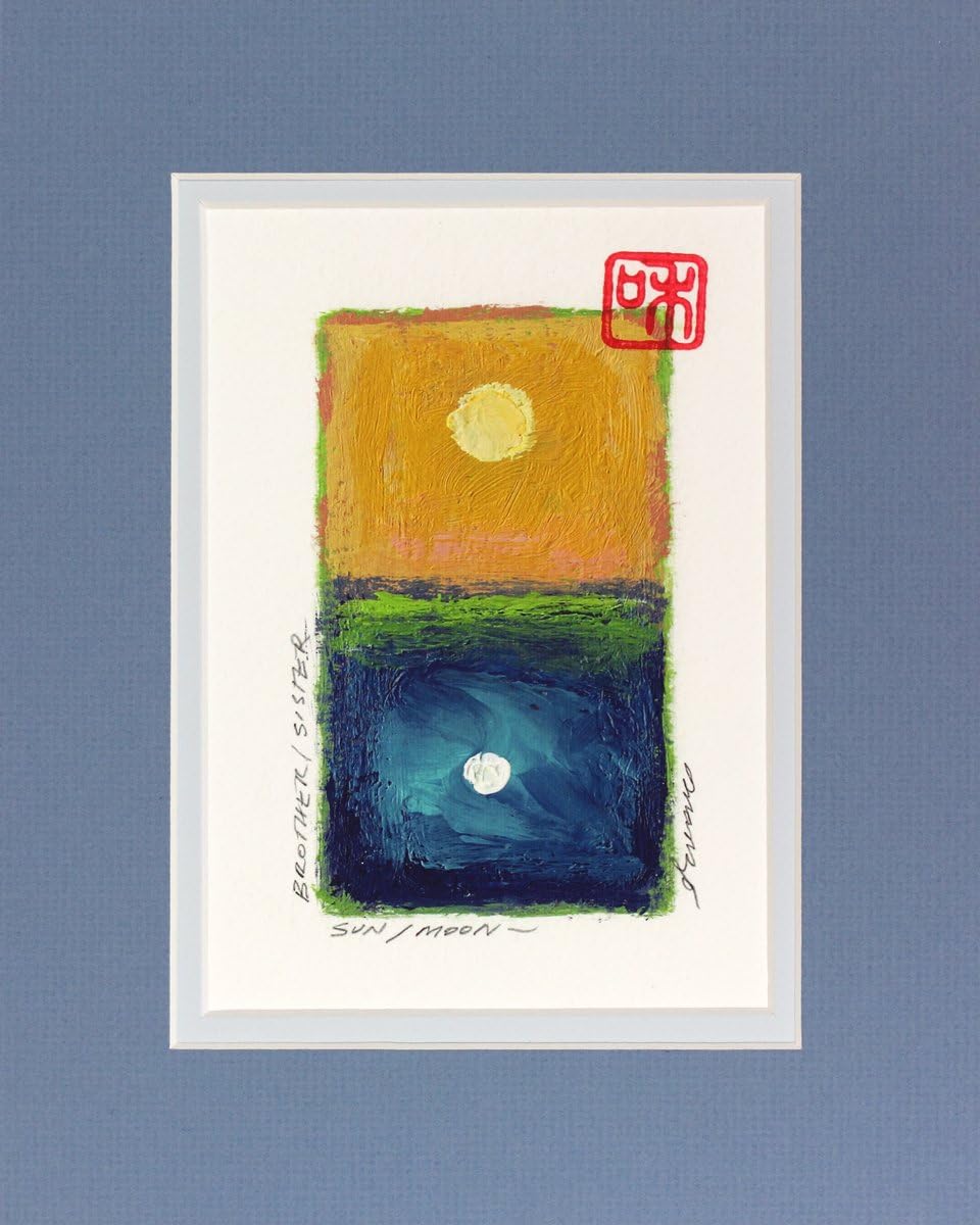 Sun / Moon, Brother / Sister is a Giclee Print of an Original Painting By John Manzo, Showing a Zen Style Seascape with Reflecting Moon, 8x10 matted