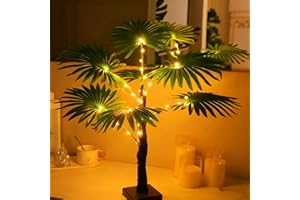 LED Artificial Palm Tree Lights Decorative Table Lamps 3xAA Battery or USB Powered for Summer Party Poolside Indoor Home Fire
