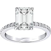 Savlano 18K Gold Plated Emerald & Round Cut Cubic Zirconia Wedding Engagement Women Statement Ring