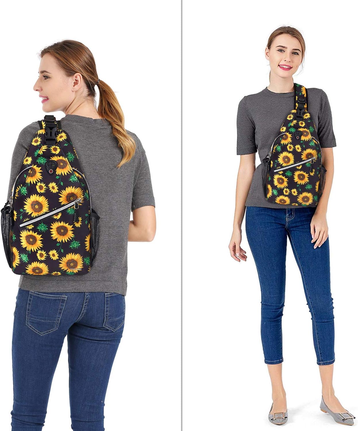 MOSISO Sling Backpack, Travel Hiking Daypack Pattern Rope Crossbody Shoulder Bag, Black Base Sunflower : Sports & Outdoors