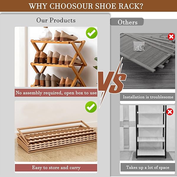 JESSIE BAMBOO SHOE RACK,FREE STANDING SHOE RACK FOR CLOSET,PORTABLE FOLDING SHOE STORAGE RACK, SPACE SAVING,SHOE SHELF FOR BEDROOM ENTRYWAY HALLWAY CLOSET LIVING ROOM (PRIMARY-3 TIER)