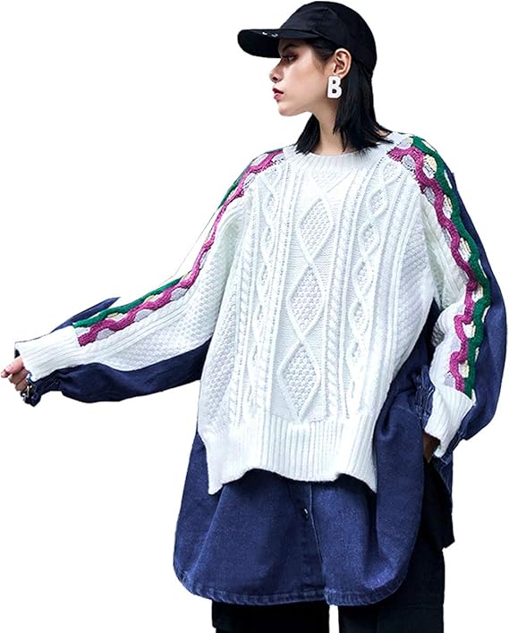 Amazon Co Jp 大きいサイズ レディース デニムチュニック ニット 重ね着風 ドッキング Ll 3l 4l 5l 6l T ホワイト 大きいフリーサイズ 服 ファッション小物