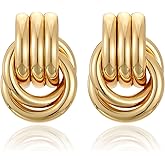 RAUCHBE Chunky Gold Earrings for Women Large Knot Earrings Geometric Dangle Drop Earrings Trendy Jewelry