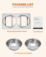 Toozey Raised Dog Bowl Height Adjustable Elevated Stand Grey 2x1200ml view 8