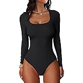 ANRABESS Women Scoop Neck Bodysuits Long Sleeve Tops 2025 Fall Slim Fit Ribbed Knit Sexy Soft Basic Shirts Fashion Outfits