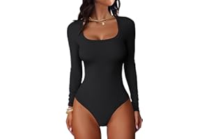 ANRABESS Women Scoop Neck Bodysuits Long Sleeve Tops 2025 Fall Slim Fit Ribbed Knit Sexy Soft Basic Shirts Fashion Outfits