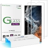 amFilm Curved Tempered Glass for S22 Ultra Screen Protector Samsung Galaxy | 5G 6.8 Inch, 3D Fully Compatible with UltraSonic Fingerprint Scanner and S Pen, Upgraded Easier UV Gel Application(2 Pack)