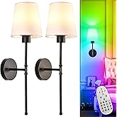 Depuley Battery Operated Wall Sconce: Set of 2 Wireless Wall Lights with Remote for Bedroom - Rechargeable 15 Colors Black Wa