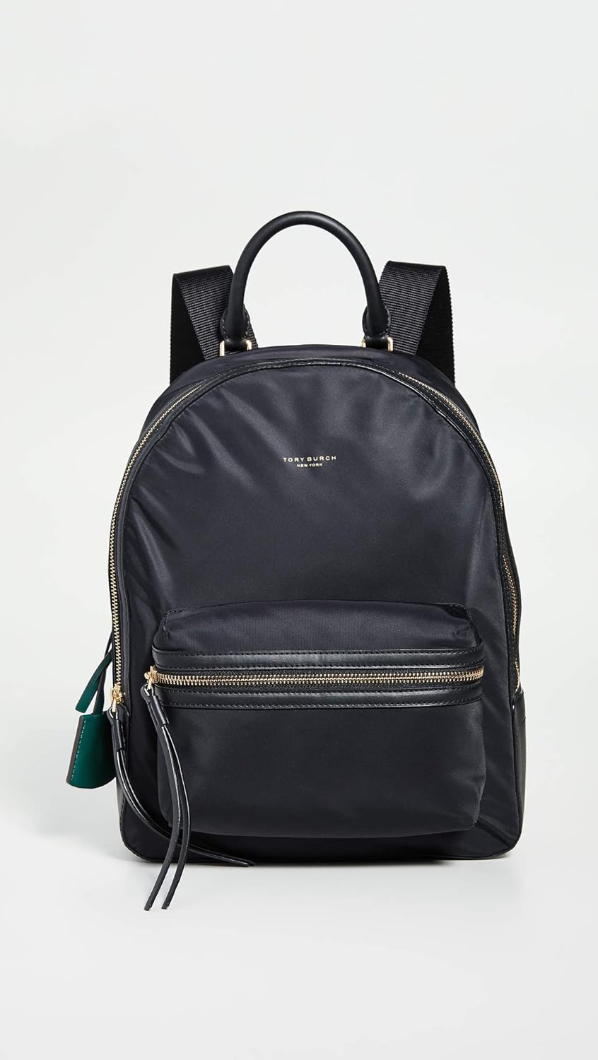 Amazon Com Tory Burch Women S Perry Nylon Zip Backpack Black One Size Casual Daypacks