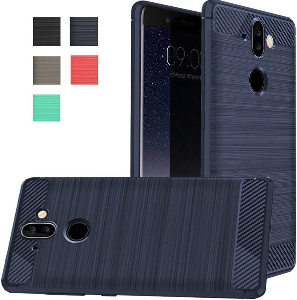 Nokia 8 Sirocco Case, Nokia 9 Case, Dretal Carbon Fiber Shock Resistant Brusd Texture Soft TPU Phone case Anti-fingerprint Flexible Full-body Protective Cover For Nokia 9 / Nokia 8 Sirocco (Navy)