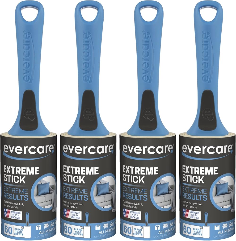 Evercare Professional Extra Sticky Lint Roller, 60 Sheets, 4 Pack