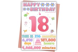 18th Birthday Card, Happy Birthday Decorations for Girl, 18 Year Old Ideal Bday Gift for Daughter, Amazing Gift for Granddaug