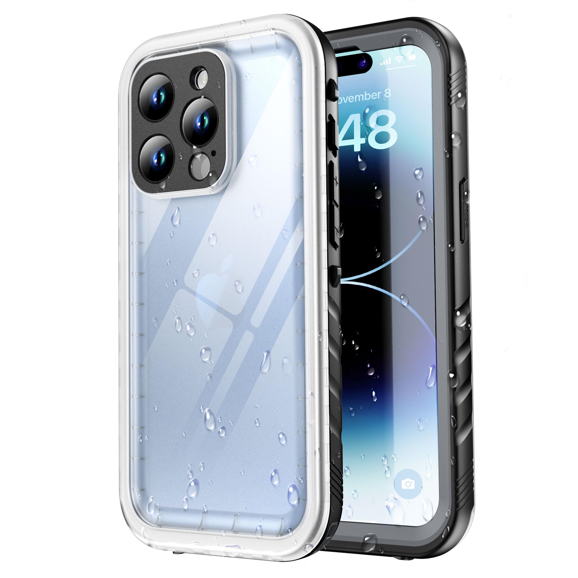 SPORTLINK for iPhone 14 Pro Max Waterproof Case - Shockproof Heavy Duty Front and Clear Back Cover [Built in Screen/Camera Protector] [IP68 Underwater] [Dustproof] 360 Full Body - Black/Frosted Clear