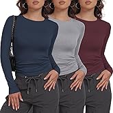 MLYENX 3 Pack Womens Long Sleeve Shirts Crew Neck Basic Stretchy Fitted Y2K Tops Going Out Fashion Clothes