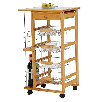 Amazon Com 5 Tiers Rolling Wood Kitchen Trolley Cart Island W