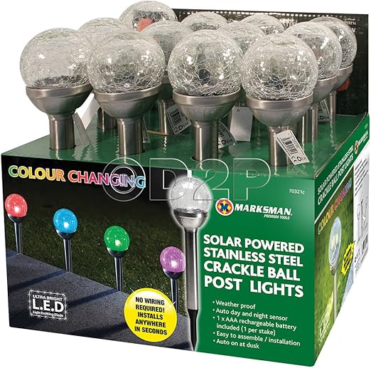 4 x Crackle Ball Solar Powered Light Post Stake Colour Changing Glass