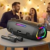 Pemacom Portable Bluetooth Karaoke Machine - 60W Powerful Speaker with 2 Wireless Microphones, RGB Lights, Lightweight with Shoulder Strap, Perfect for Adults & Kids, Home & Outdoor Party