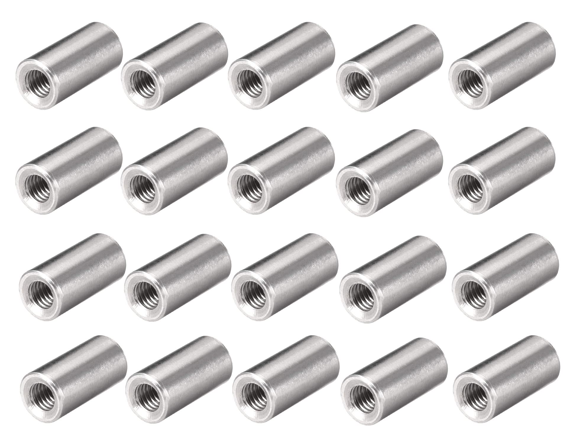 TERF® M6 (6mm) X 20mm Long Round Coupling Nut Female Threaded Bar Rod Studding Connector Round Deep Nut For Home Office Workshop Industrial Constructor and Multi Purpose Use - Pack of 20