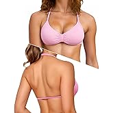 Adamotto Workout Low Impact Bras for Women Low Support Strappy Sports Bra V-Neck Halter Open Back Padded Gym Yoga Crop Top