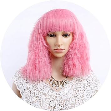 Amazon Com Short Fluffy Bob Wig Kinky Straight Hair Wigs With