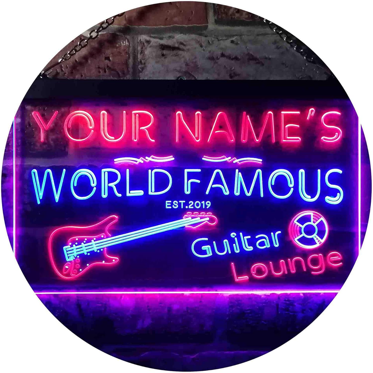ADVPRO Personalized Your Name Est Year Theme Guitar Room Music Room Dual Color LED Neon Sign Blue & Red 24