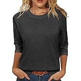 JomeDesign Womens Tops Casual 3/4 Sleeve Crew Neck Shirts Loose Fit Tunic Blouses Summer Tees