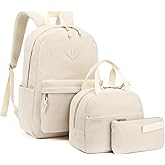 Esfoxes Corduroy School Backpack for Girls, Kids Teens School Bags Bookbags Set with Lunch Box Pencil Case (Beige)