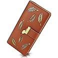 PGXT Women's Wallet Women Credit Card Holder Hollow Leaf Pattern Bifold Leather Lady Long Wallet Purse Zip Birthday Xmas Gifts for Women Girls(Brown)