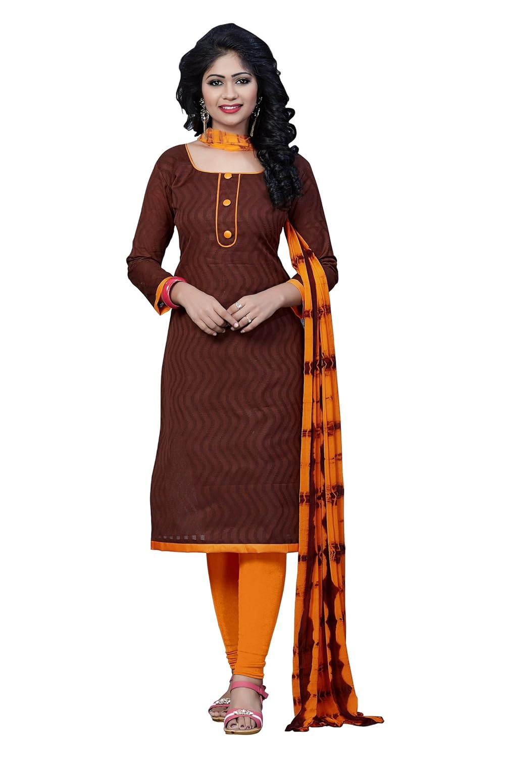 fashion care women's dress material (kcsh01_free size_brown)