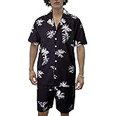 VahRuta Mens Beach Vacation Clothes 2026 Summer Outfits Floral Hawaiian Button Down Shirt and Shorts Set
