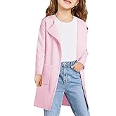 Haloumoning Girls Open Front Cardigan Casual Long Sleeve Knit Sweater Kids Fall Solid Cute Outerwear Coat 5-14Y