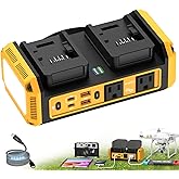 350W Pure Sine Wave Power Inverter Compatible with Dewalt 20V Battery, DC 20V to AC 120V Inverter, 7A Fast Charger & 2 AC Outlet, 2 USB Ports & 2 Type-C Ports, 600LM LED Work Light (No Battery)