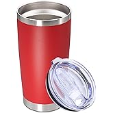 AUWBON 20oz Tumbler Stainless Steel Tumbler Cup with Lid Vacuum Insulated Double Wall Travel Mug, Durable Powder Coated Travel Coffee Tumbler Mug for Hot & Cold Drinks, Red,1 Pack