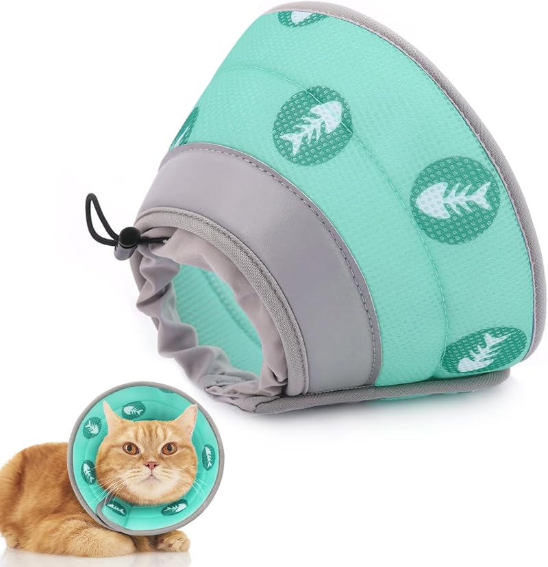Supet Soft Cat Cone Collar Small Green Adjustable Recovery EPE for Pets
