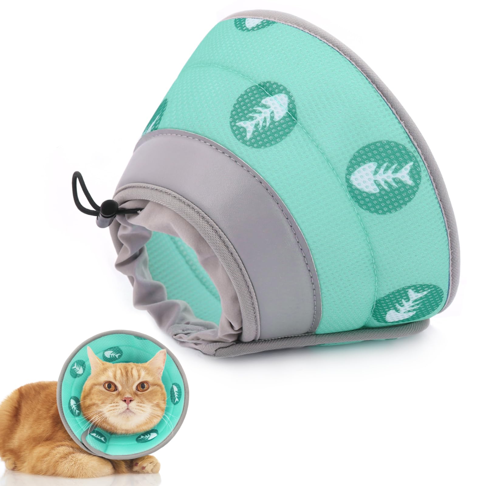 Supet Cat Cone Collar Soft to Stop Licking After Surgery, Adjustable Soft Cat Recovery Collar for Small Dogs, Puppies and Kittens (Green,L)
